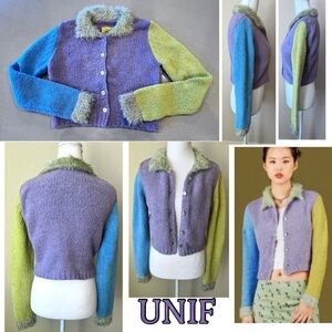 UNIF Multicolor Fuzzy Cozy Soft Knit Cardigan Sz XS